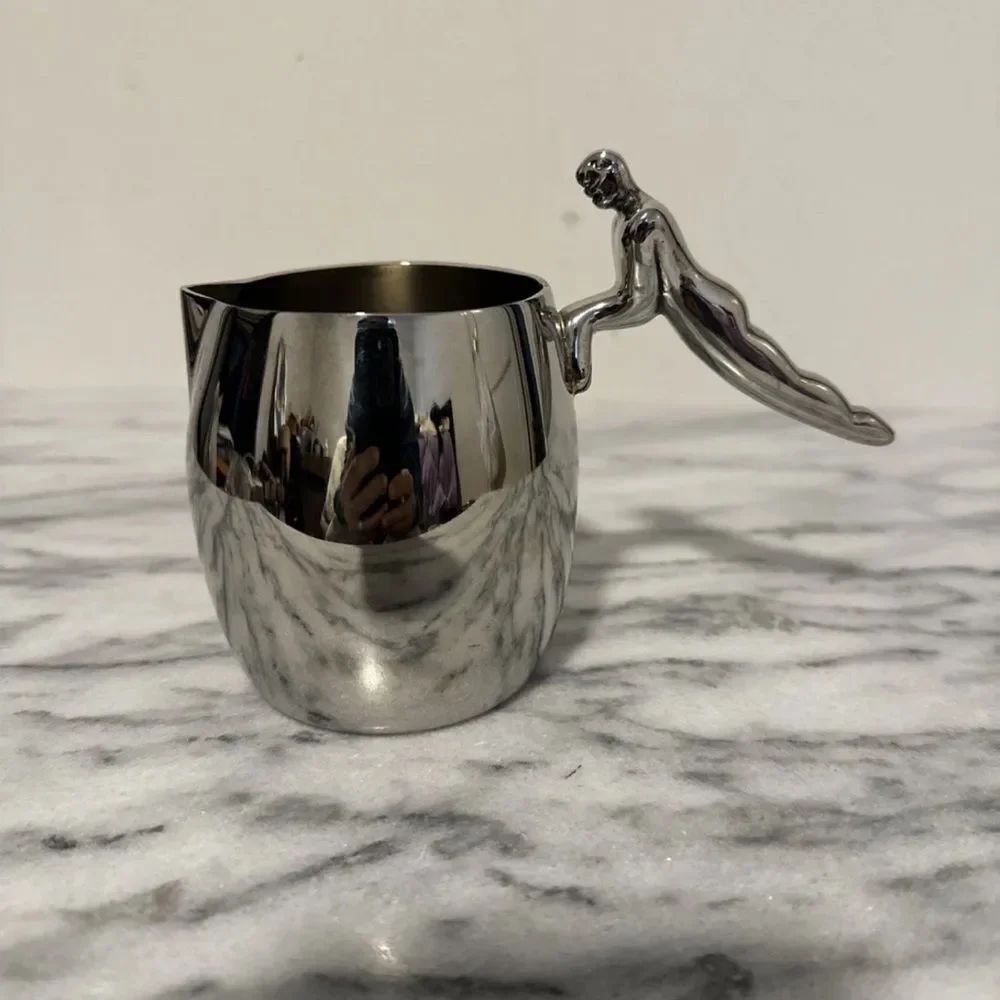 Carrol Boyes Silver Metal Pitcher Sculpted Handle South African Artist 3.5” T